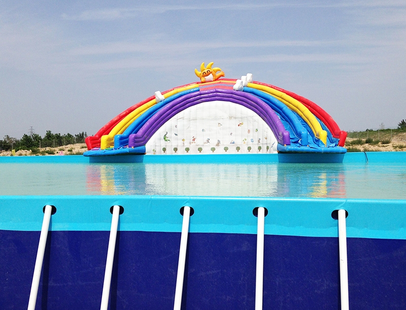 Rainbow-Themed Inflatable Water Playground Slide